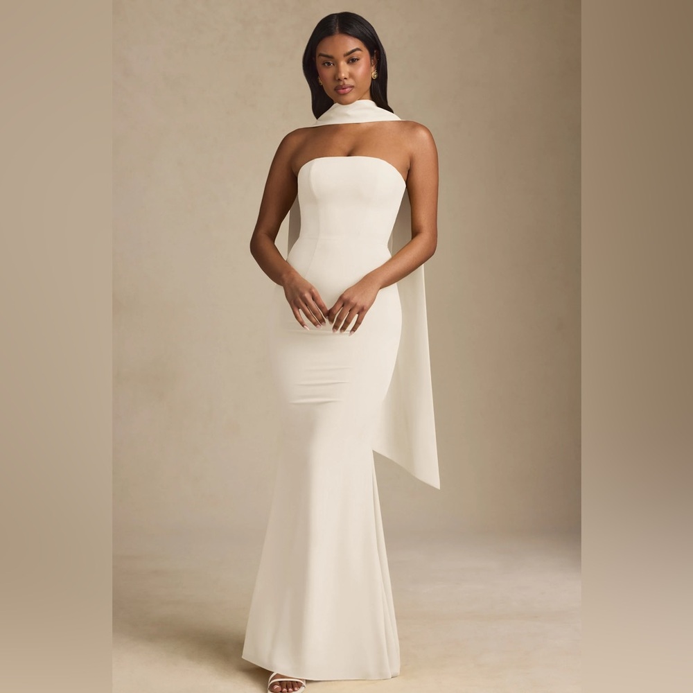 Cream Strapless Asymmetrical Sheath Dress